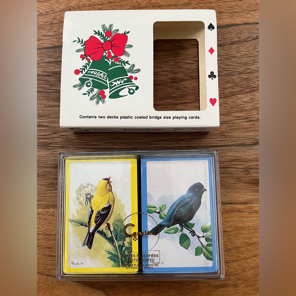 VINTAGE Graphica Double Deck New in Box Plastic Coated Bridge Cards Birds 70's